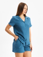 Пижама женская (рубашка, шорты) KAFTAN Basic, размер 44-46 синяя - Фото 3