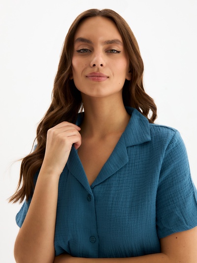 Пижама женская (рубашка, шорты) KAFTAN Basic, размер 44-46, синяя