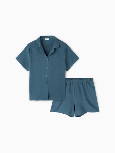 Пижама женская (рубашка, шорты) KAFTAN Basic, размер 44-46, синяя