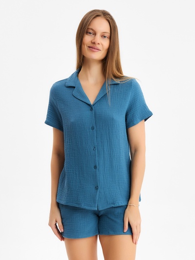Пижама женская: рубашка, шорты, KAFTAN Basic, размер 48-50, синяя