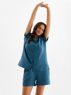 Пижама женская (рубашка, шорты) KAFTAN Basic, размер 48-50, синяя - Фото 4