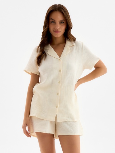 Пижама женская (рубашка, шорты) KAFTAN Basic, размер 44-46, молочная