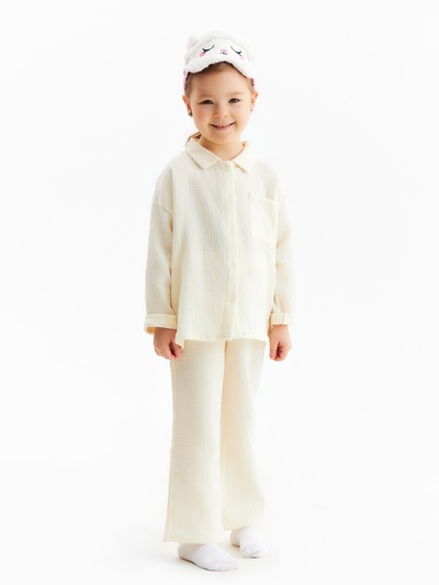 Пижама для девочки (рубашка, брюки) KAFTAN «Муслин», цвет молочный, размер 32 (110-116 см)