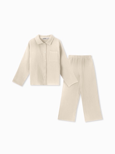 Пижама для девочки (рубашка, брюки) KAFTAN «Муслин», цвет молочный, размер 32 (110-116 см)