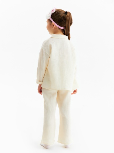 Пижама для девочки (рубашка, брюки) KAFTAN «Муслин», цвет молочный, размер 36 (134-140 см)