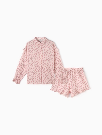Пижама женская (рубашка, шорты) KAFTAN «Муслин: pink leopard», размер 44-46