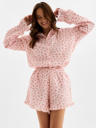 Пижама женская (рубашка, шорты) KAFTAN «Муслин: pink leopard», размер 44-46