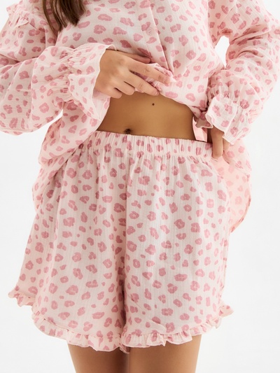 Пижама женская (рубашка, шорты) KAFTAN «Муслин: pink leopard», размер 44-46