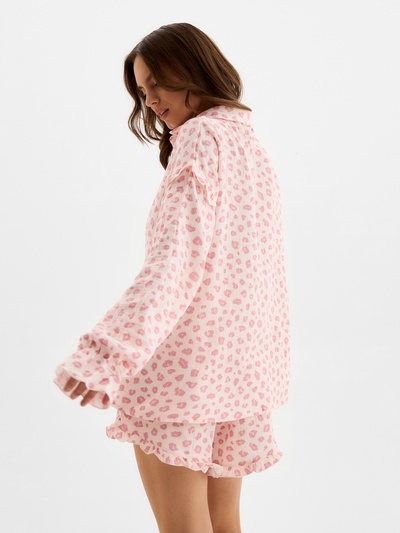 Пижама женская (рубашка, шорты) KAFTAN «Муслин: pink leopard», размер 44-46