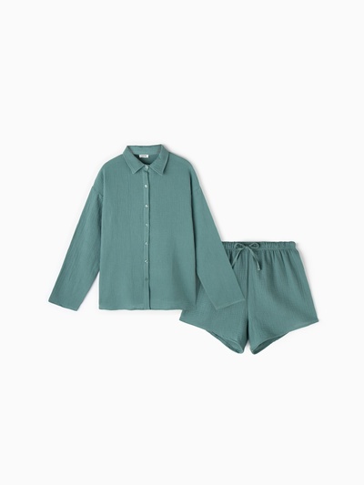 Пижама женская (рубашка, шорты) KAFTAN Basic, размер 48-50, зелёная