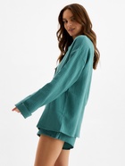 Пижама женская (рубашка, шорты) KAFTAN Basic, размер 52-54, зелёная - Фото 3