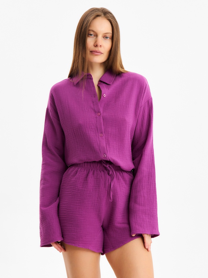 Комплект домашний женский (рубашка, шорты) KAFTAN Basic размер 44-46, сиреневый - Фото 1