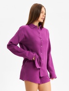 Пижама женская (рубашка, шорты) KAFTAN Basic, размер 44-46, сиреневая - Фото 4