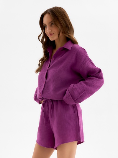 Пижама женская (рубашка, шорты) KAFTAN Basic, размер 44-46, сиреневая