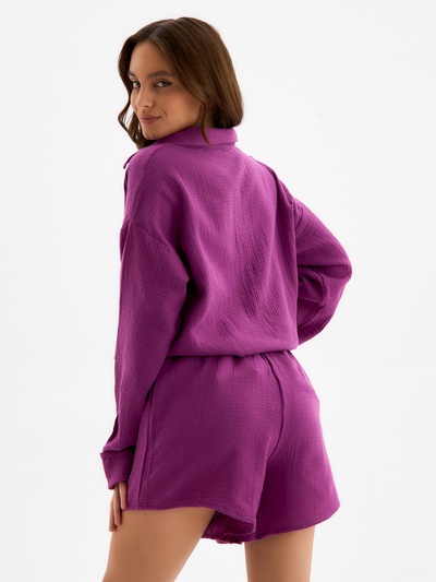 Пижама женская (рубашка, шорты) KAFTAN Basic, размер 44-46, сиреневая