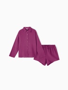 Пижама женская (рубашка, шорты) KAFTAN Basic, размер 44-46, сиреневая - Фото 6