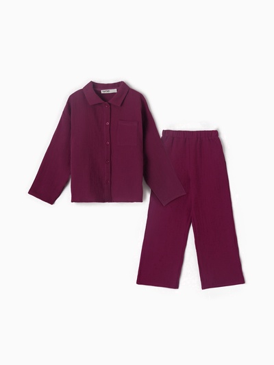 Пижама для девочки (рубашка, брюки) KAFTAN «Муслин», фиолетовая, размер 30 (98-104 см)