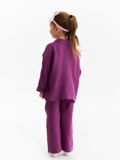Пижама для девочки (рубашка, брюки) KAFTAN «Муслин», фиолетовая, размер 32 (110-116 см)