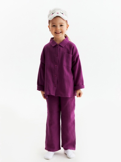 Пижама для девочки (рубашка, брюки) KAFTAN «Муслин», фиолетовая, размер 36 (134-140 см)