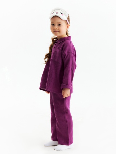Пижама для девочки (рубашка, брюки) KAFTAN «Муслин», фиолетовая, размер 36 (134-140 см)
