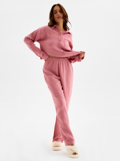 Пижама женская (рубашка, брюки) KAFTAN Basic, размер 48-50, пудрово-розовая