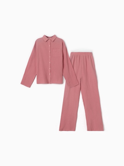 Пижама женская (рубашка, брюки) KAFTAN Basic, размер 48-50, пудрово-розовая