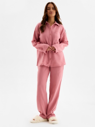 Пижама женская: рубашка, брюки, KAFTAN Basic, размер 52-54, пудрово-розовая