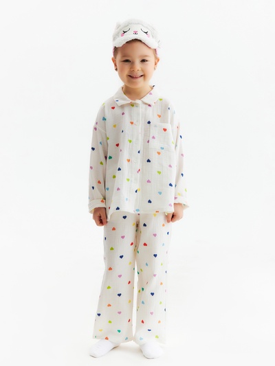 Пижама для девочки (рубашка, брюки) KAFTAN «Муслин», белая, размер 32 (110-116 см)