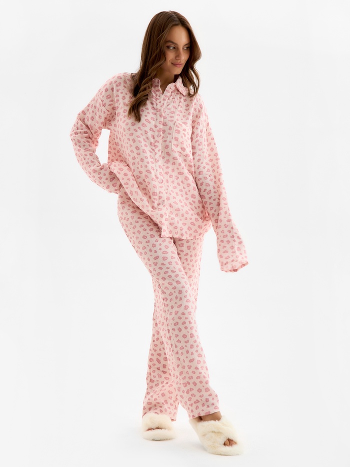 Пижама женская (рубашка, брюки) KAFTAN «Муслин: pink leopard», размер 40-42 - Фото 1