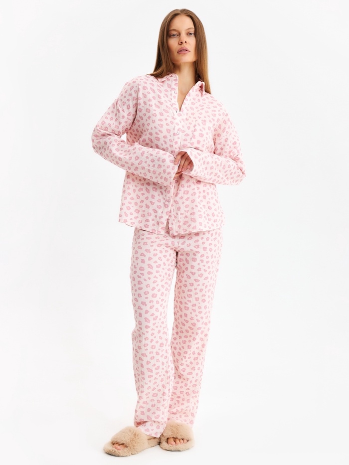 Комплект домашний женский (рубашка, брюки) KAFTAN «Муслин: pink leopard» размер 48-50, розовый - Фото 1