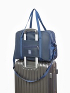 Сумка дорожная, на молнии, 3 наружных кармана, держатель для чемодана, длинный ремень, синяя - Фото 2