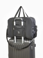 Сумка дорожная на молнии, 3 наружных кармана, держатель для чемодана, длинный ремень, чёрная - Фото 2