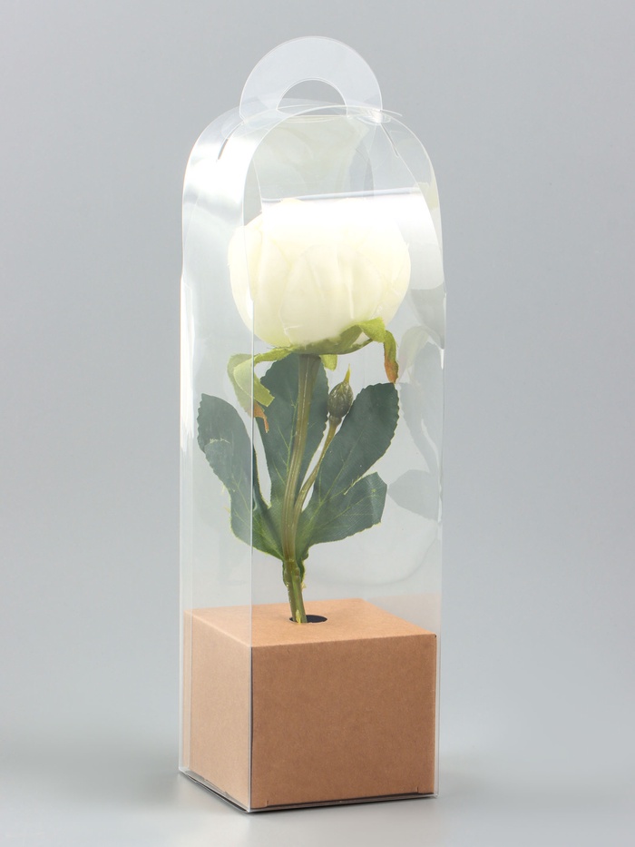Коробка для мини-букетов и цветов, прозрачная с крафт-основанием 28×8×8 см, крафт - Фото 1