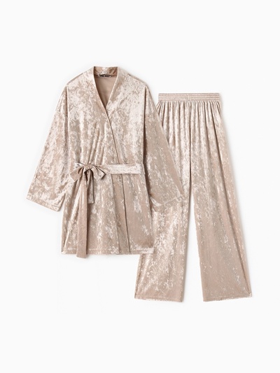 Костюм домашний женский (жакет, брюки) KAFTAN Velvet, размер 52-54, бежевый