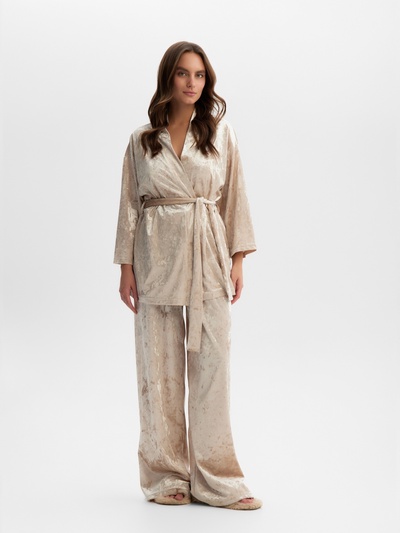 Костюм домашний женский (жакет, брюки) KAFTAN Velvet, размер 52-54, бежевый