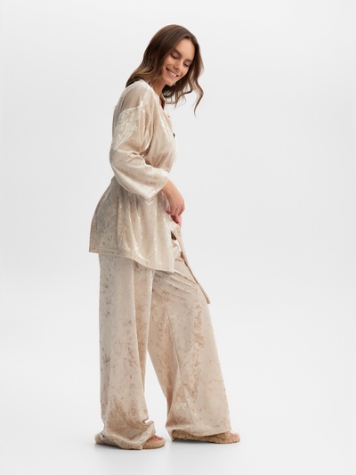 Костюм домашний женский (жакет, брюки) KAFTAN Velvet, размер 52-54, бежевый