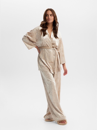 Костюм домашний женский (жакет, брюки) KAFTAN Velvet, размер 52-54, бежевый