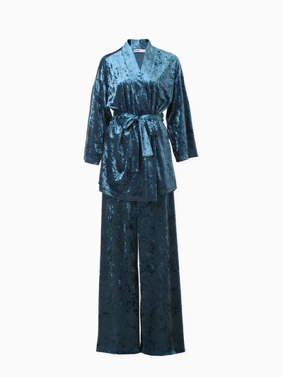 Костюм домашний женский (жакет, брюки) KAFTAN Velvet, размер 52-54, синий