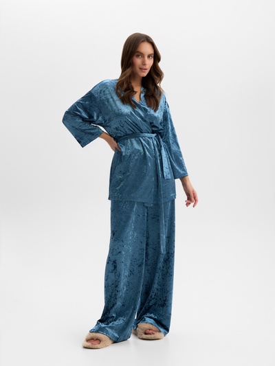 Костюм домашний женский (жакет, брюки) KAFTAN Velvet, размер 52-54, синий