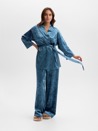 Костюм домашний женский (жакет, брюки) KAFTAN Velvet, размер 52-54, синий