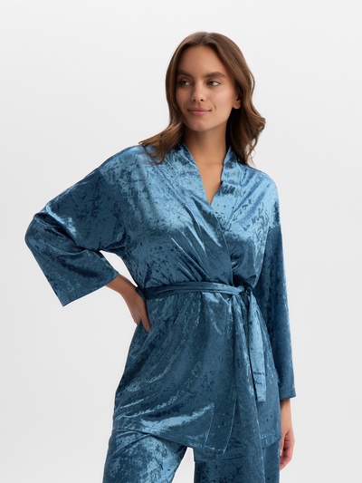Костюм домашний женский (жакет, брюки) KAFTAN Velvet, размер 52-54, синий