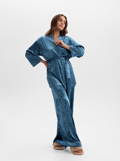 Костюм домашний женский (жакет, брюки) KAFTAN Velvet, размер 52-54, синий