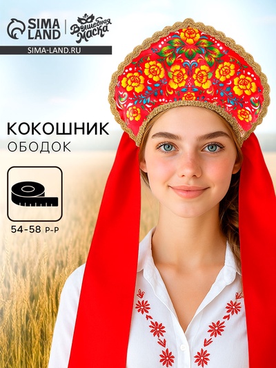 Кокошник «Красочная роспись», красный, р-р 54-58