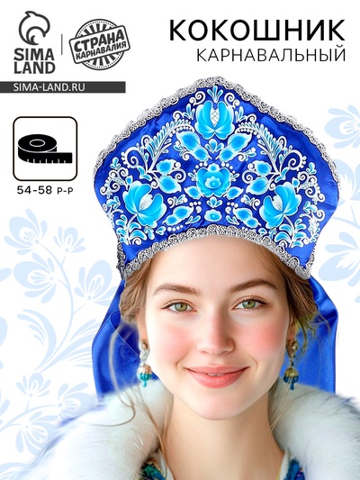 Кокошник карнавальный, синий, р-р 54-58