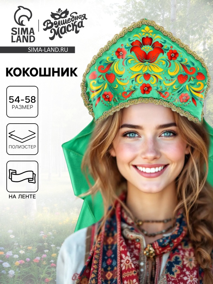Кокошник «Хозяйка Медной горы», зелёный, р-р 54-58 - Фото 1