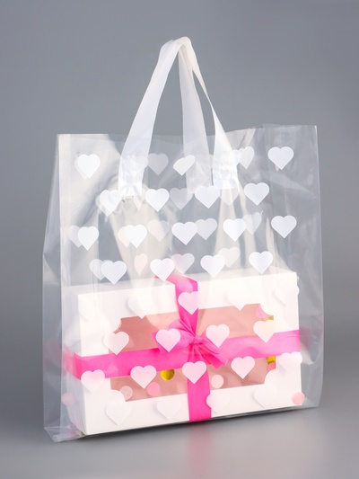 Пакет полиэтиленовый с боковой складкой и петлевой ручкой, «Сердечки», 30×37+10 см ± 5% 60 мкм