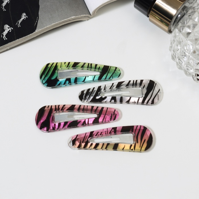 Заколки для волос QF «Глория», набор 4 шт., полосы колор, 5 см, МИКС