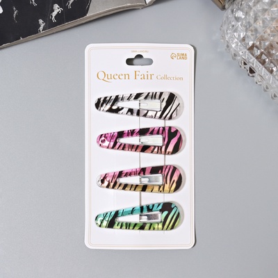 Заколки для волос «Глория», набор 4 шт., полосы колор, 5 см, МИКС