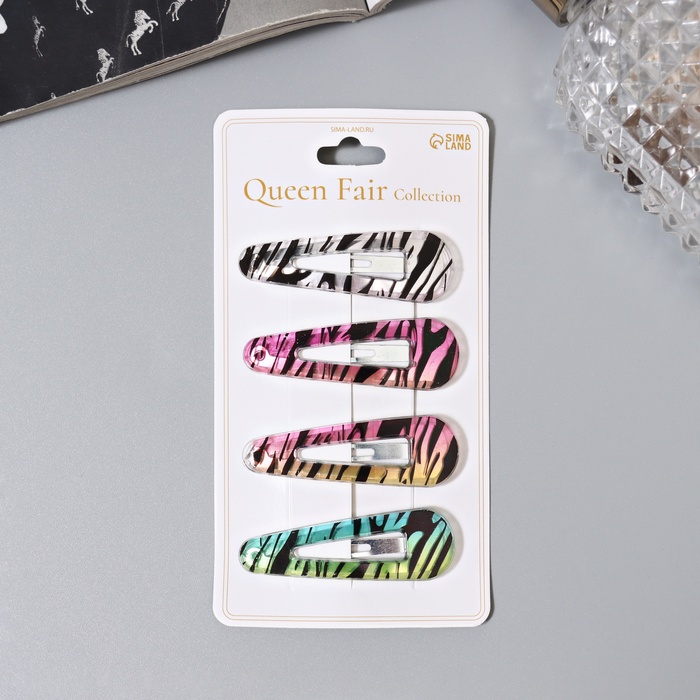 Заколки для волос «Глория», набор 4 шт., полосы колор, 5 см, МИКС - Фото 1