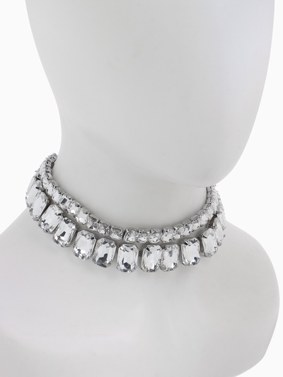 Чокер-колье «Сияние» дуэт, цвет белый в серебре, 36 см